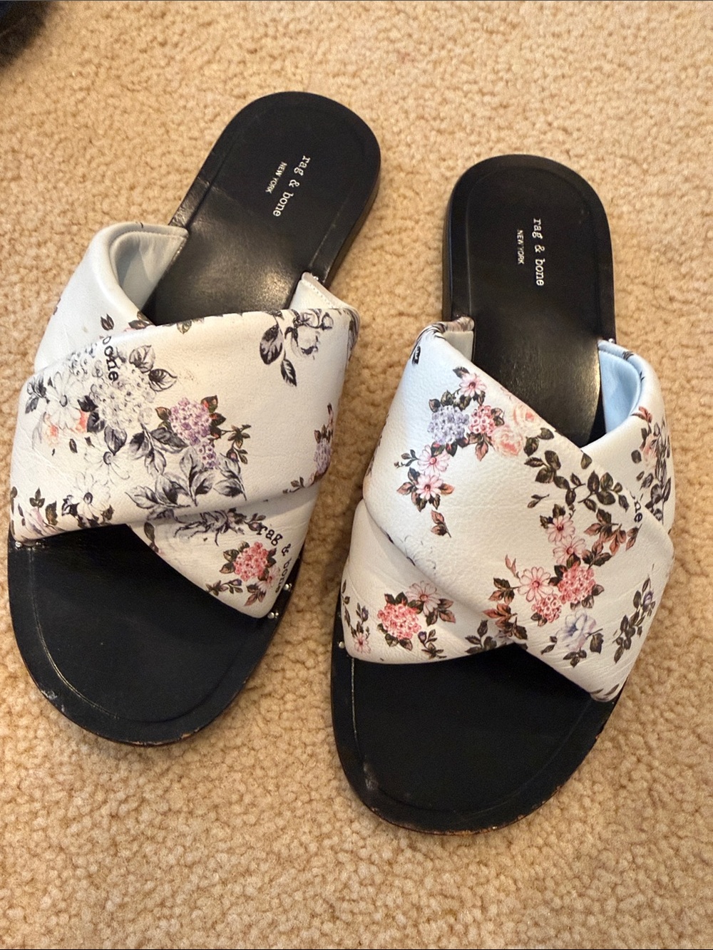 RAG & BONE Floral Crisscross Slide Sandals - White